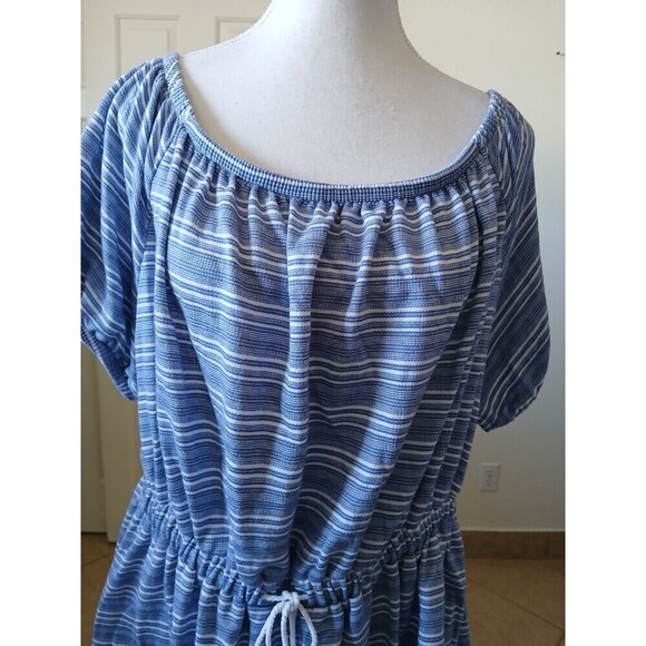 LANE BRYANT Off Shoulder Convertible Blouse Peplum‎ Top Striped Blue Plus 18/20 - Picture 7 of 14